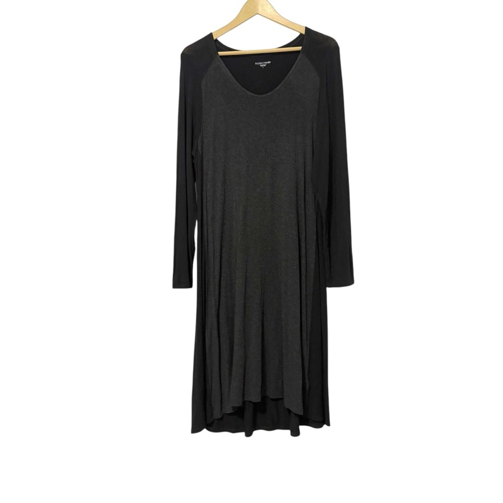 Eileen Fisher Size Large Gray Black Colorblock Jersey‎ Melange Shirt Dress